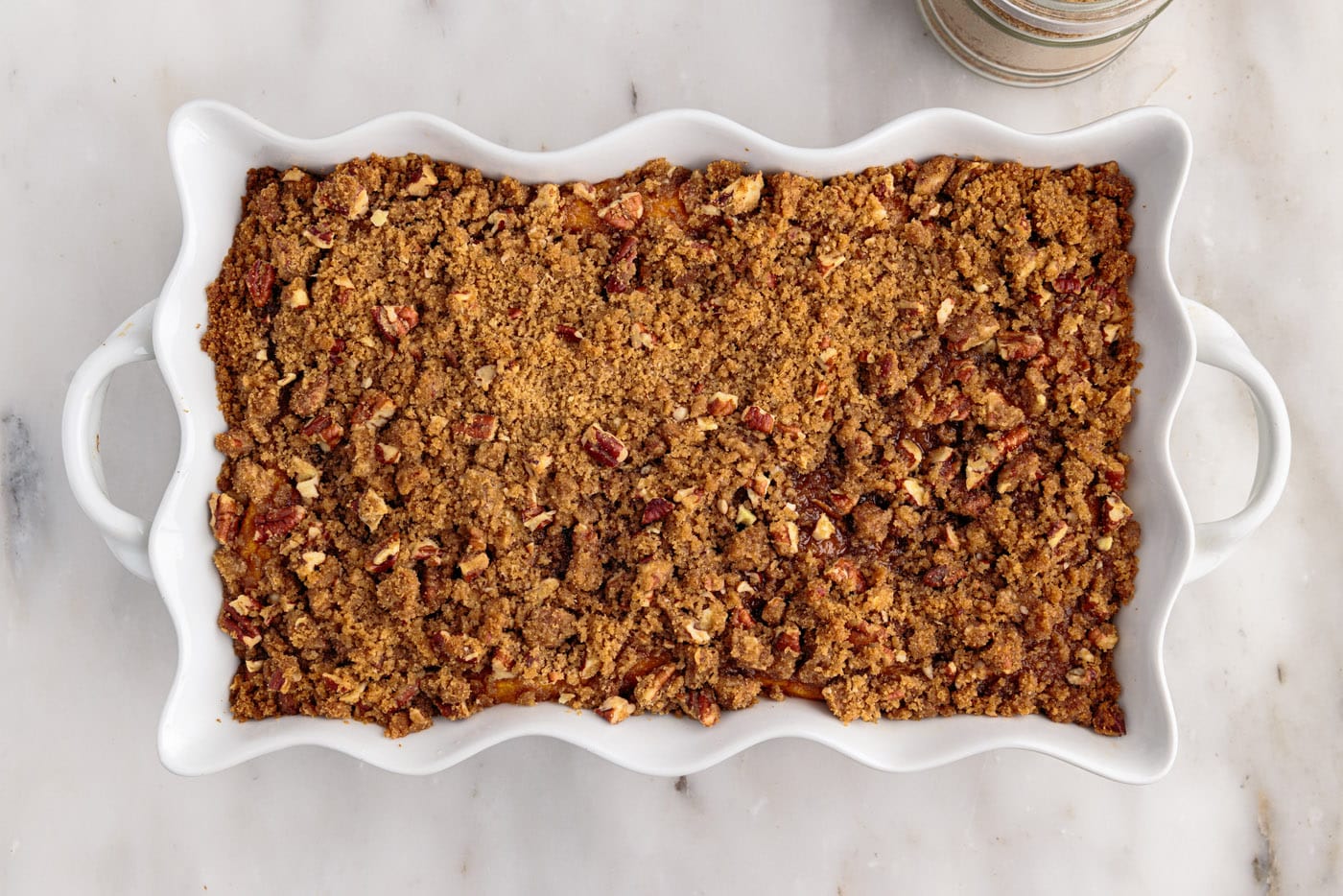 baked sweet potato souffle with pecan streusel crumble