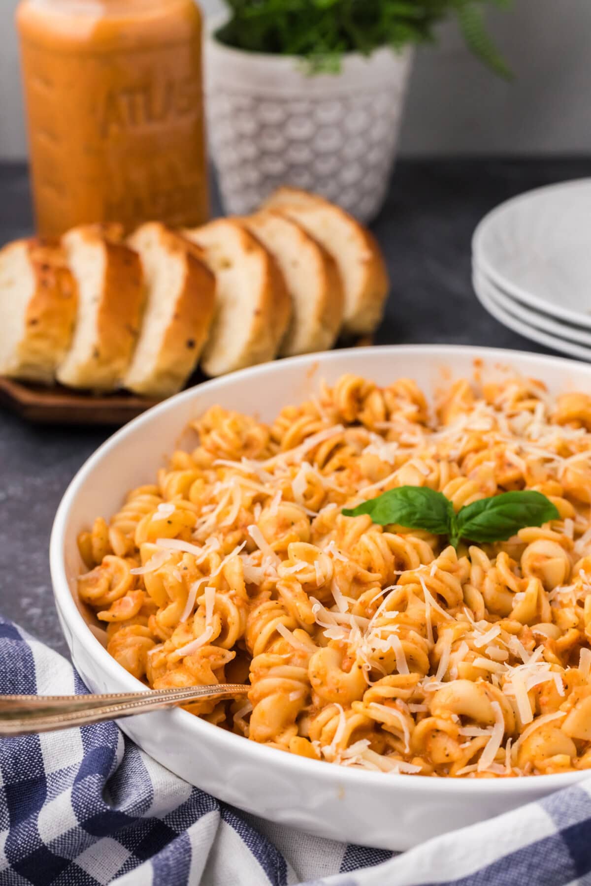 Bowl of pasta covered in Vodka Sauce