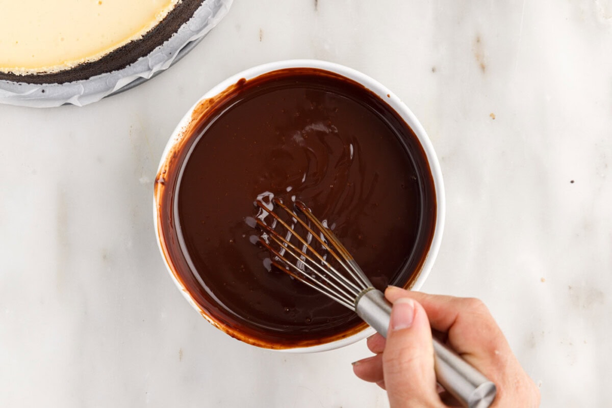 whisking melted chocolate ganache