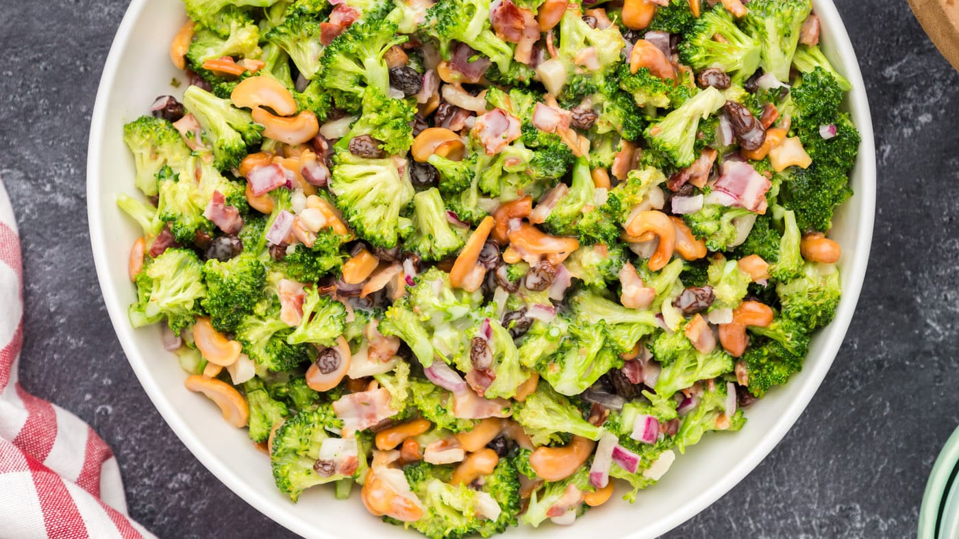 This broccoli cashew salad is the absolute best party salad for all occasions. Crunchy, creamy, swee