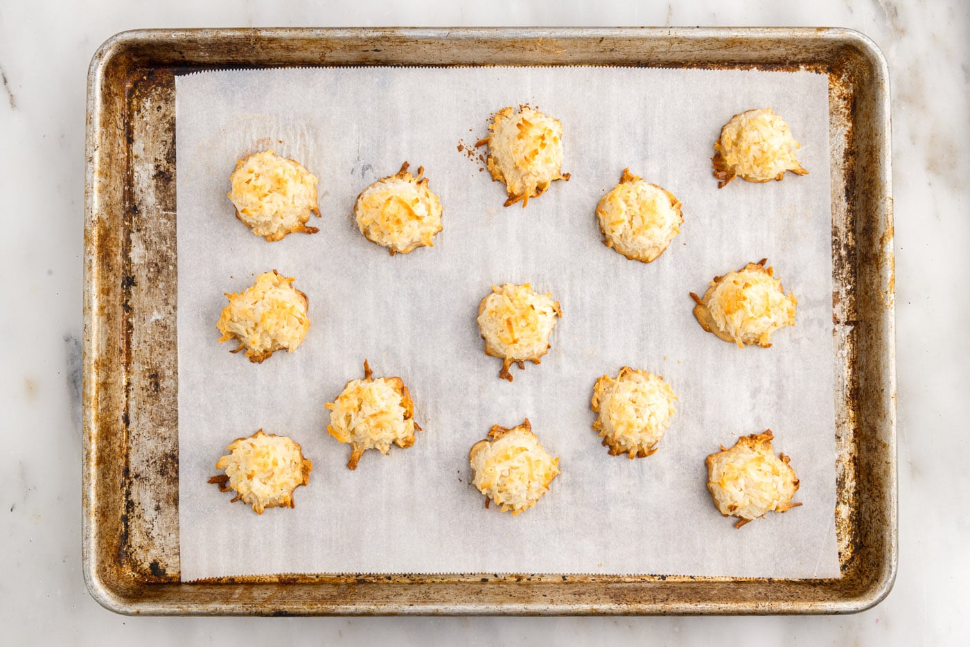 easy baked coconut macaroons on a cookie sheet