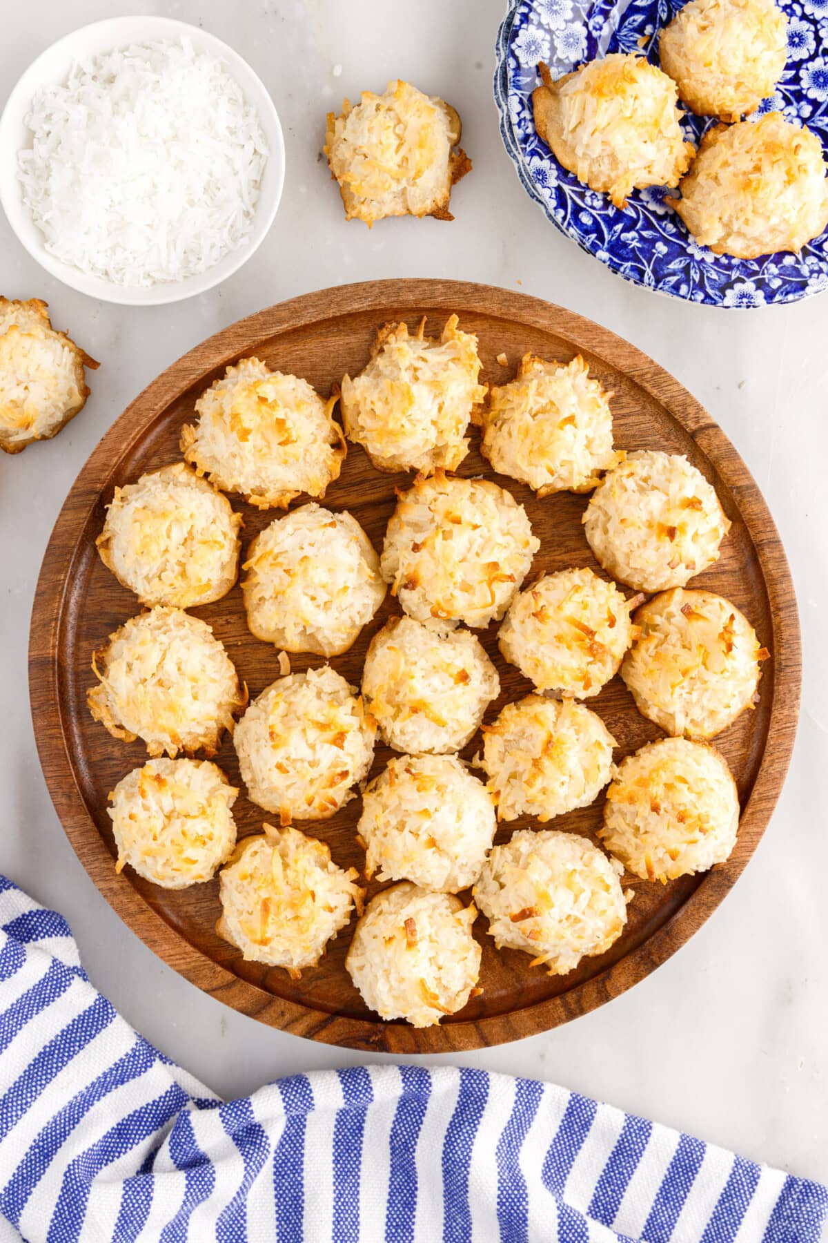 Coconut Macaroons on a wooden platter