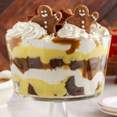 Gingerbread Trifle topped with gingerbread cookies