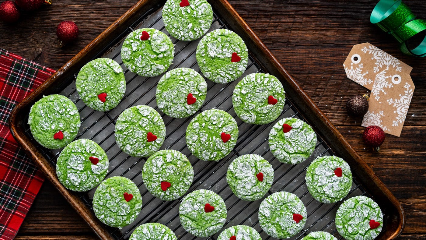 Grinch cookies come together quickly in only 30 minutes total and are a super fun addition to Christ