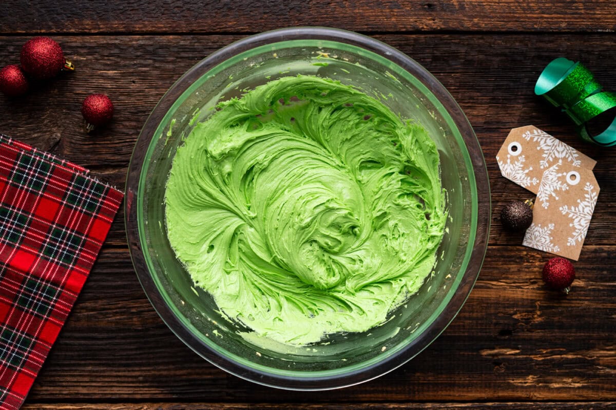 grinch cookie dough in a bowl