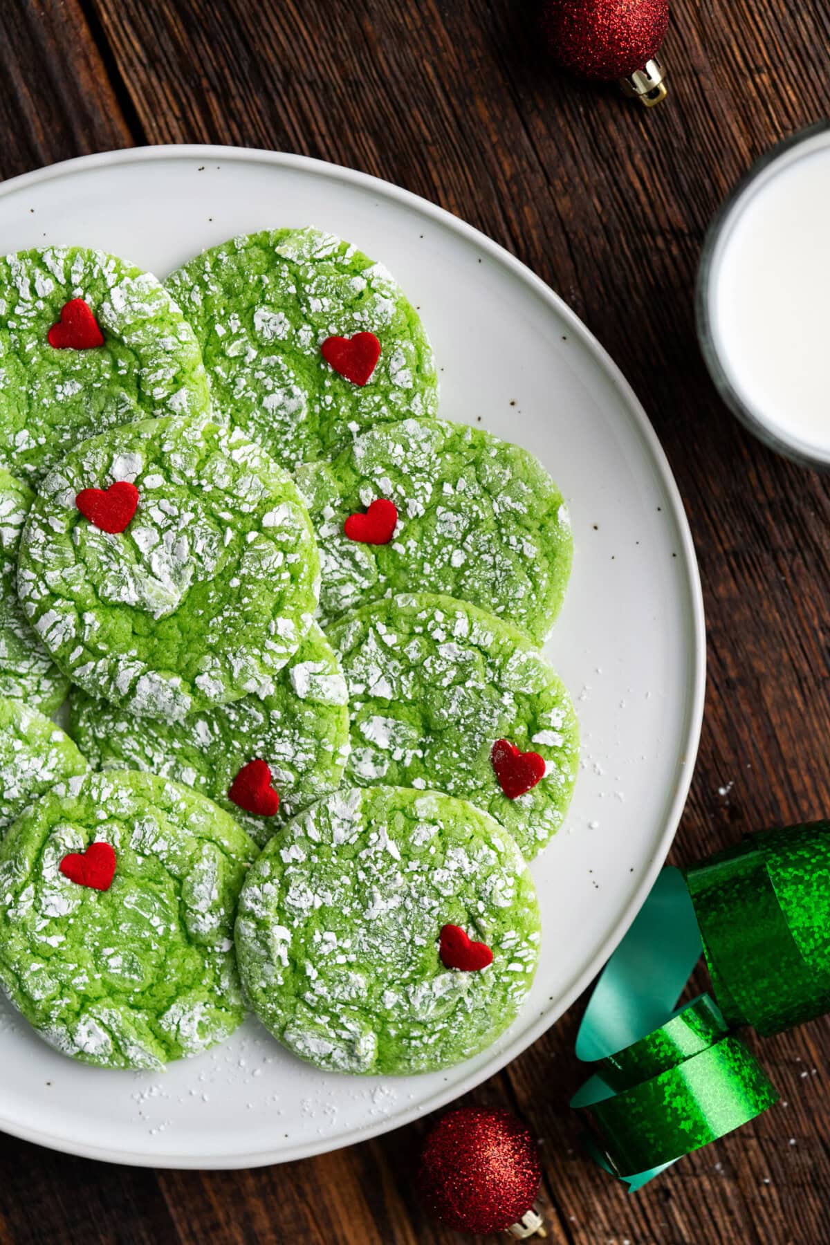 Overhead photo of a half plate of Grinch Cookies