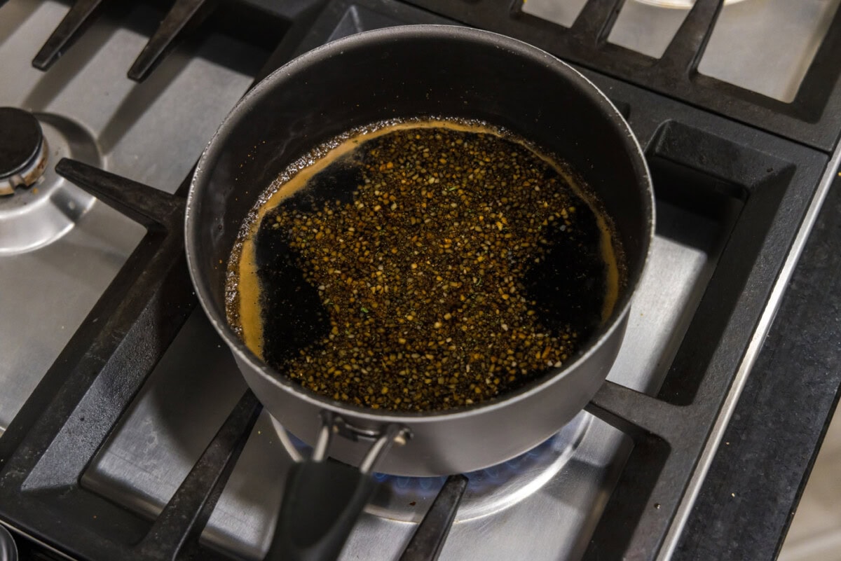 honey garlic sauce in a saucepan