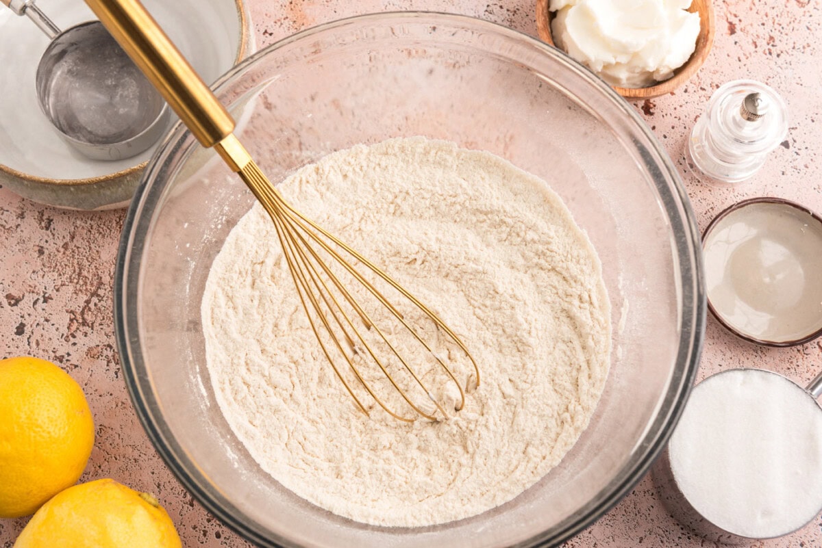 flour mixture in a bowl with a whisk