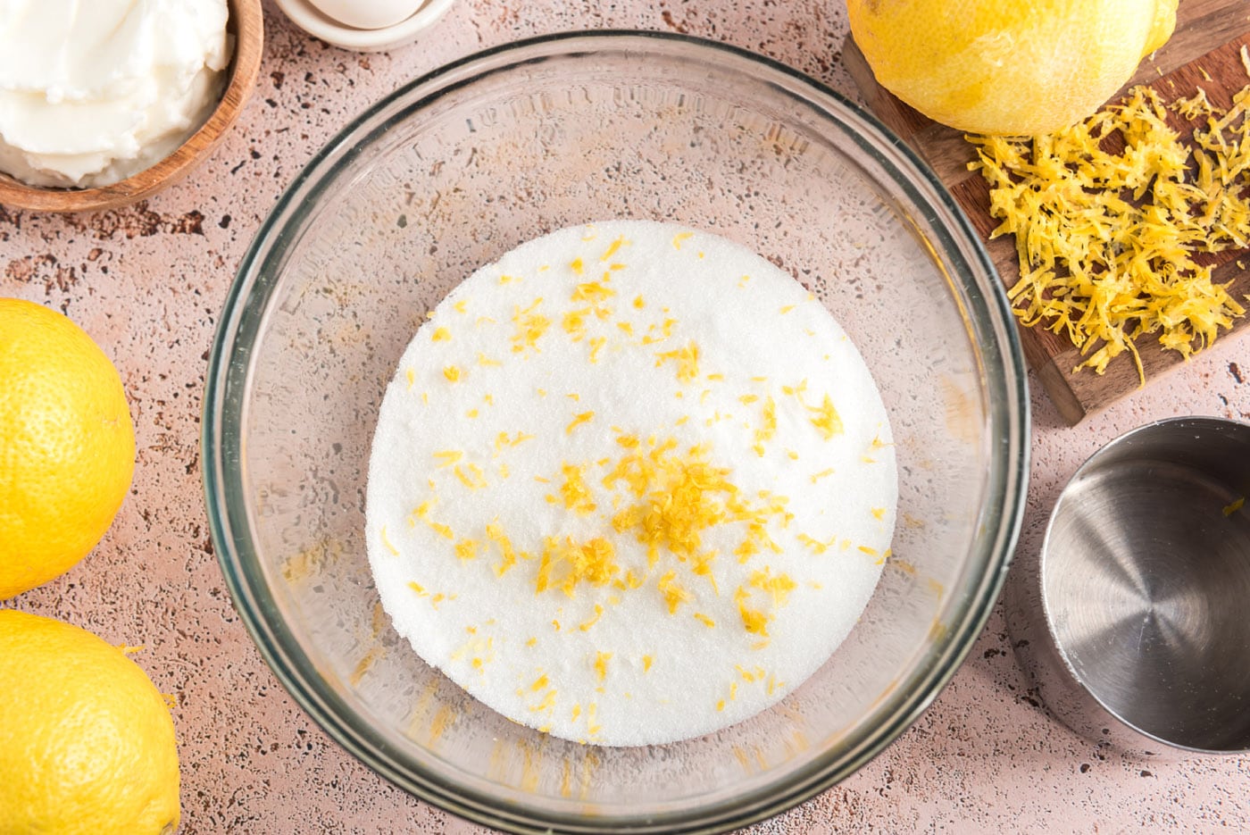 sugar and lemon zest in a bowl
