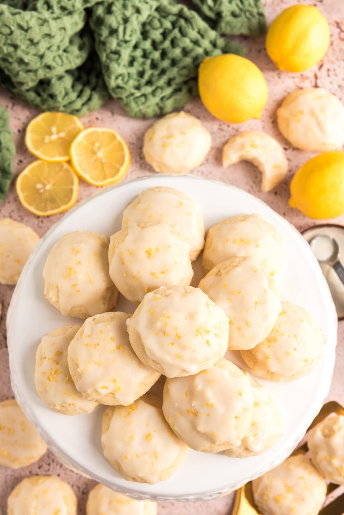 Lemon Drop Cookies piled on a plate