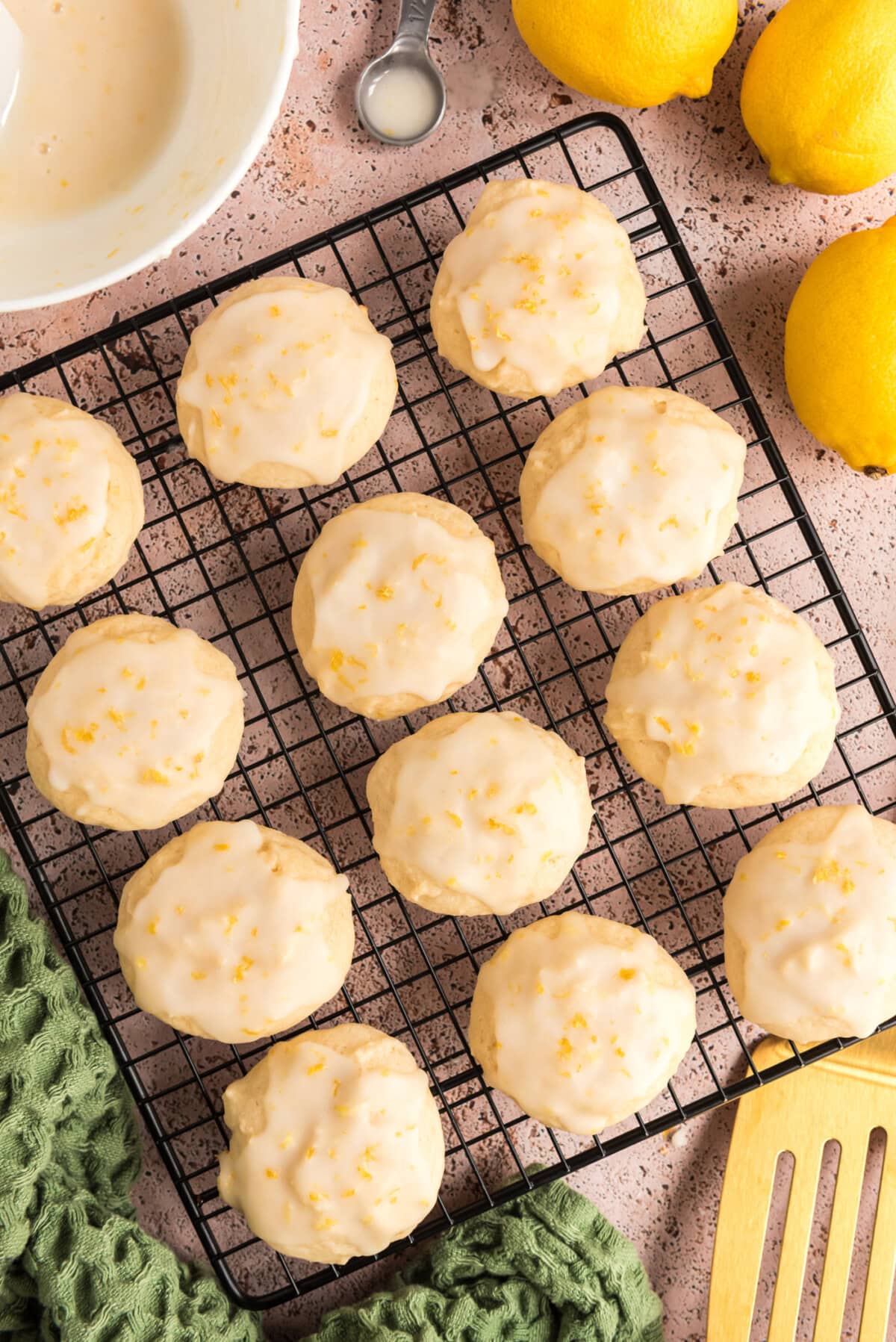 Lemon Drop Cookies on a wire rack