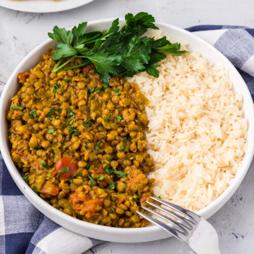 Plate of Lentil Curry with rice
