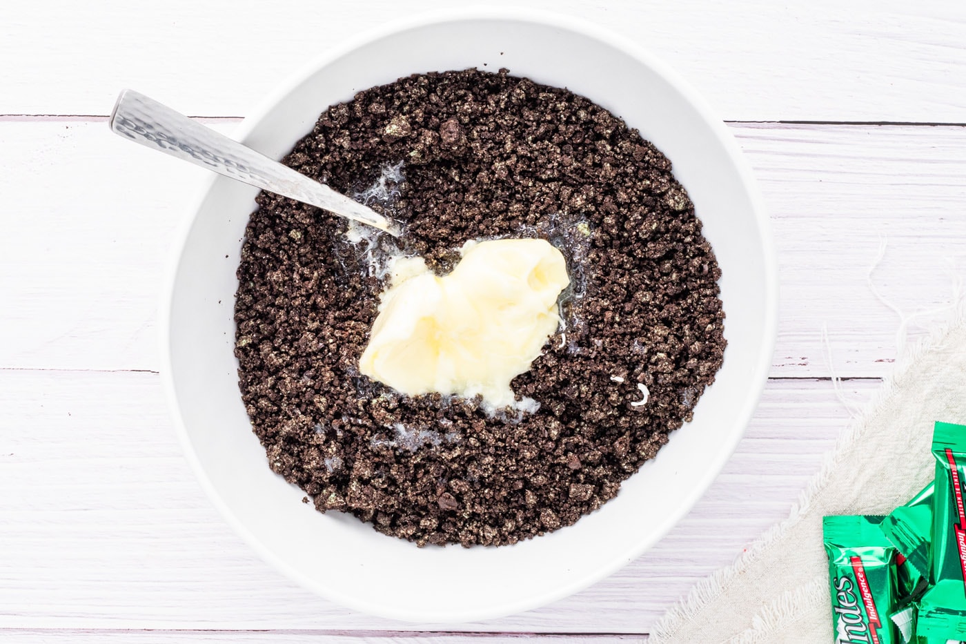 Oreo cookie crumbs with melted butter