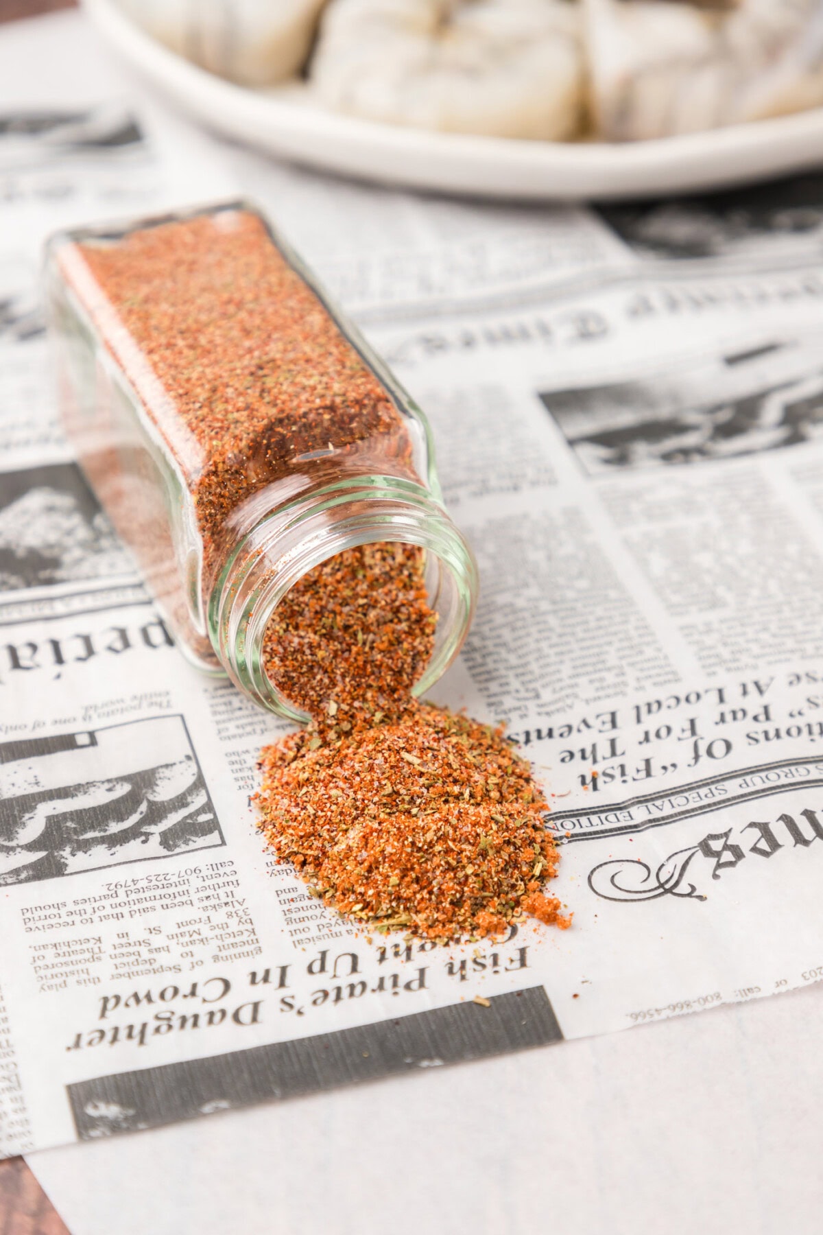 Shrimp Seasoning spilled out of a spice jar