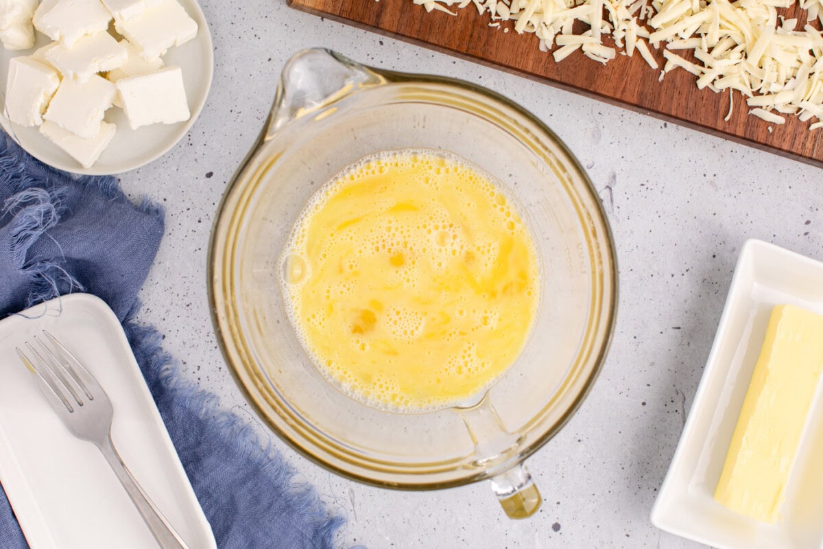 whisked eggs in a bowl