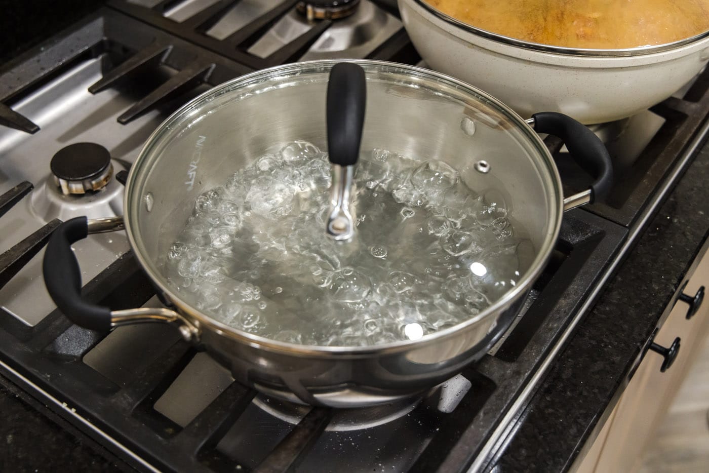 boiling water in steam pot