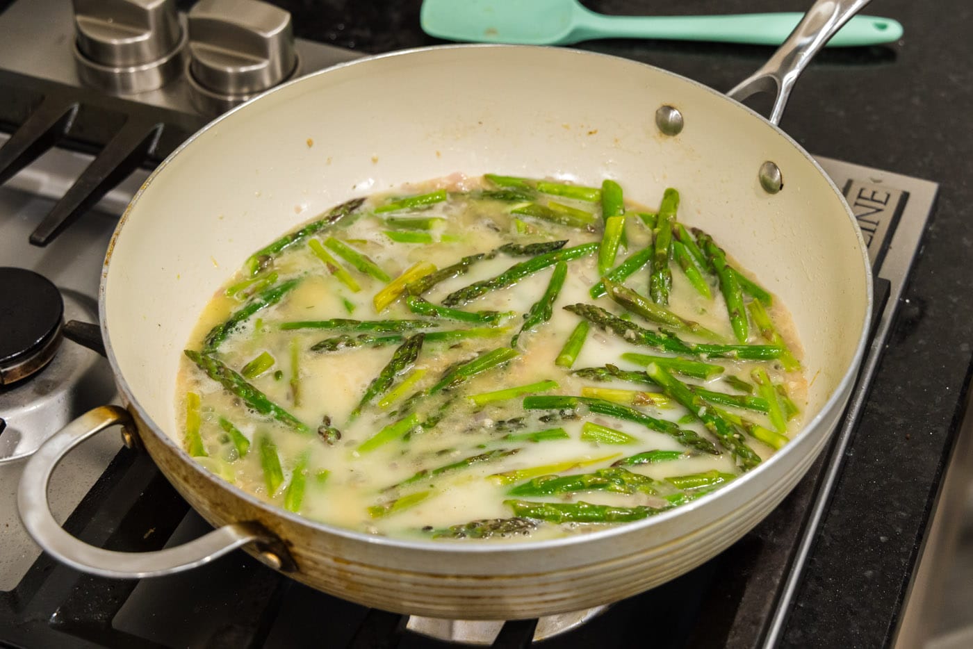 cornstarch slurry added to thicken asparagus pasta sauce