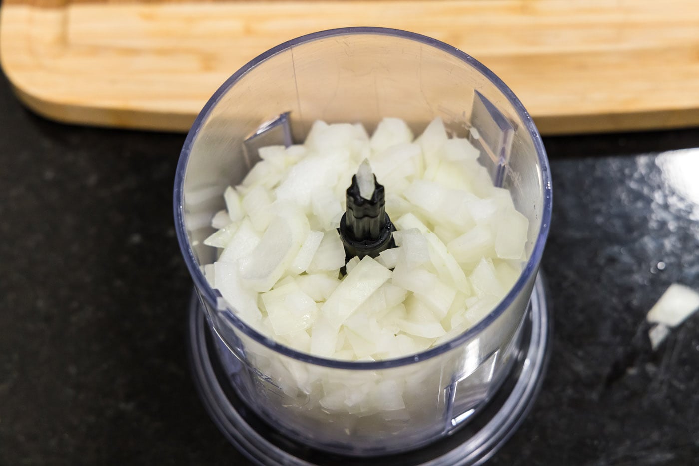 chopped onion in food processor