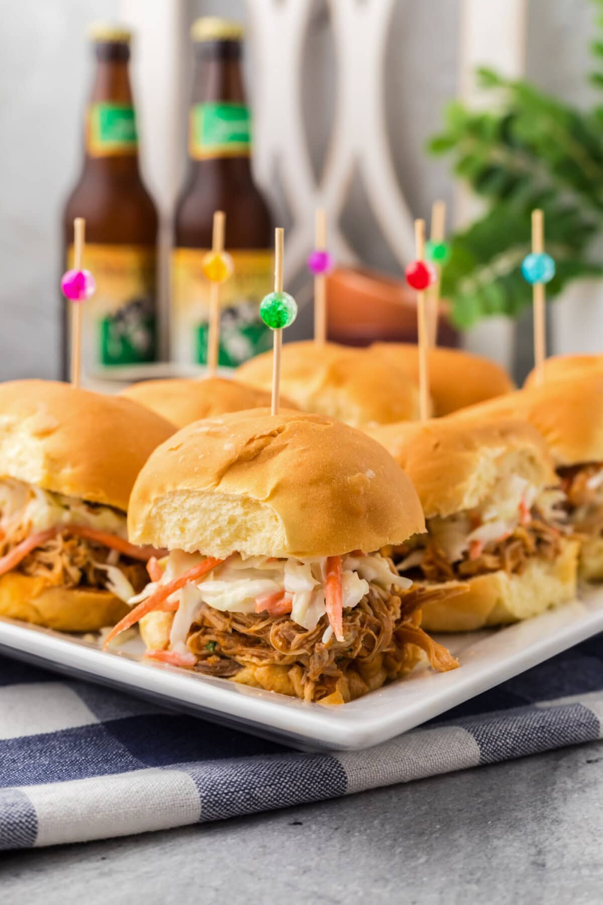 BBQ Chicken Sliders on a white platter