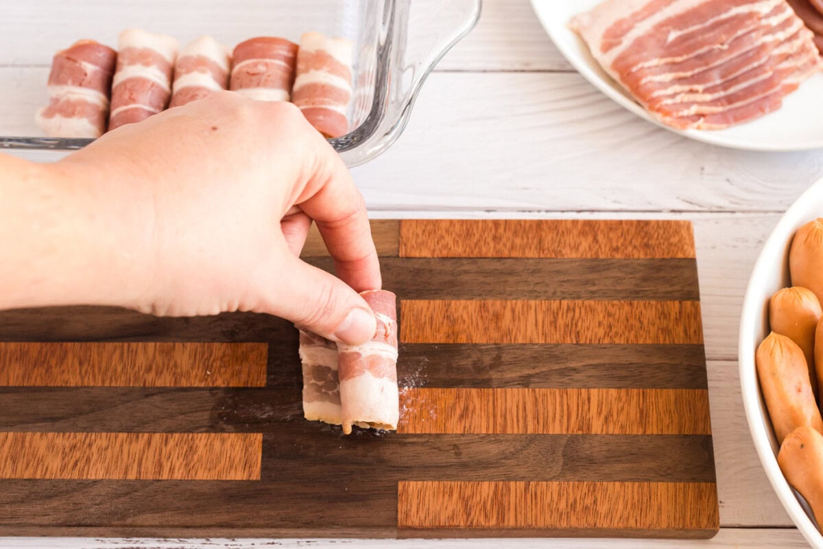 Wrapped sausage in bacon