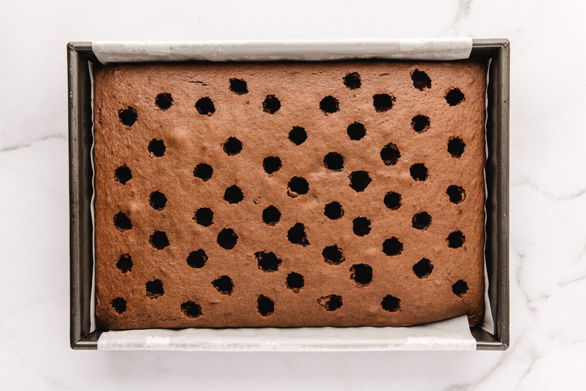 poked holes in chocolate cake