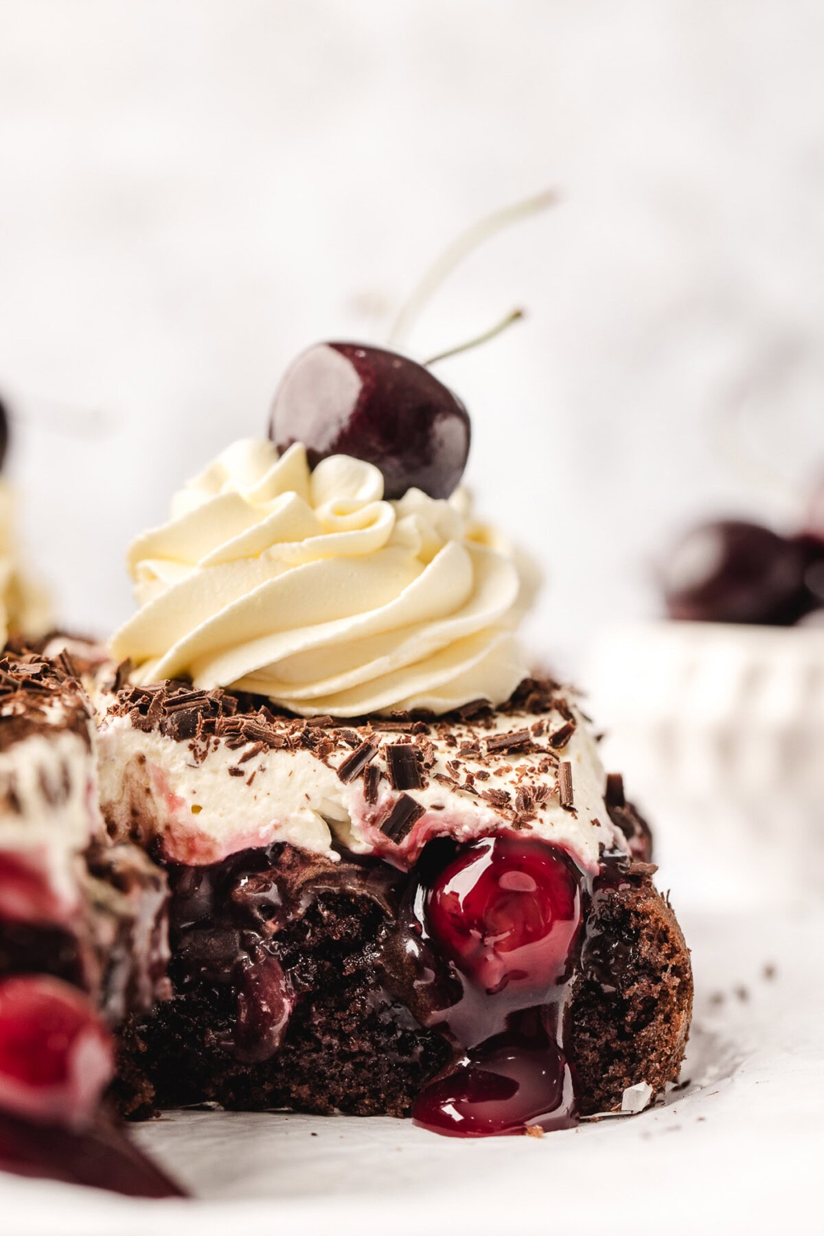 Piece of Black Forest Poke Cake