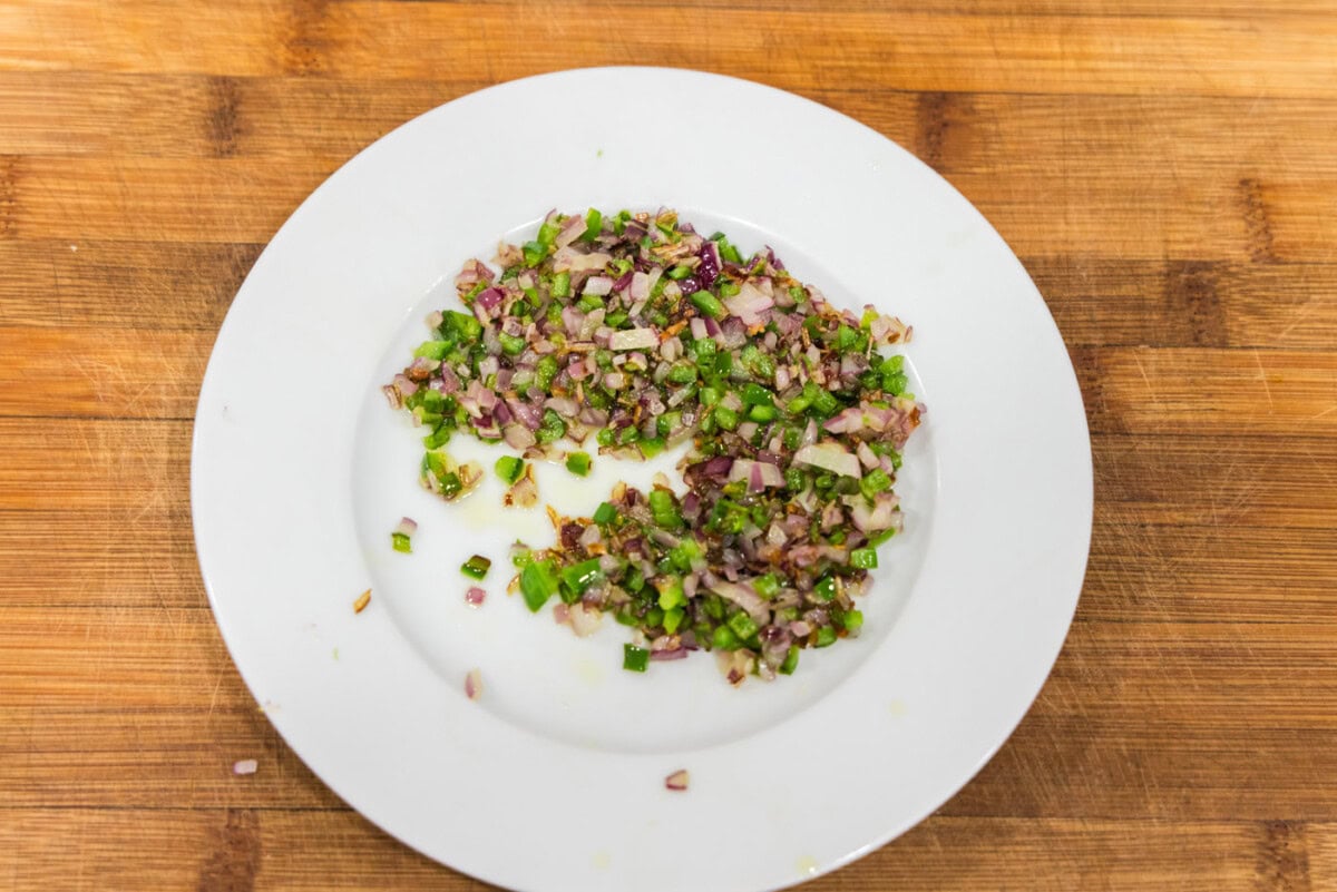 sauteed onions and jalapenos on a plate