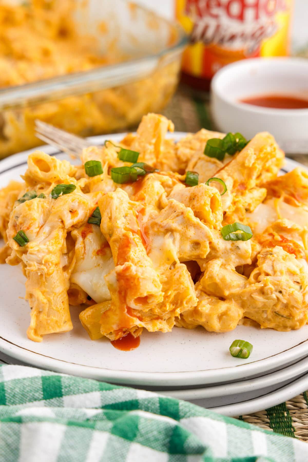 Serving of Buffalo Chicken Casserole on a plate