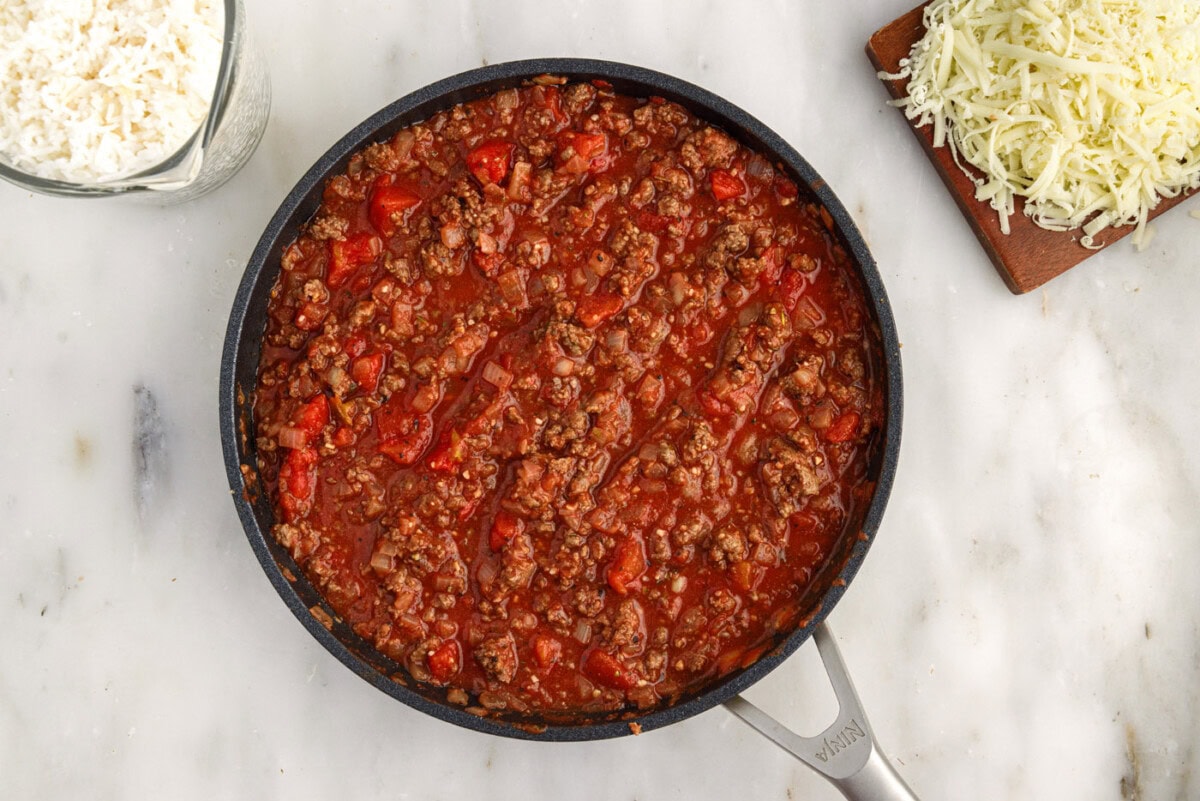 cabbage roll filling in a skillet