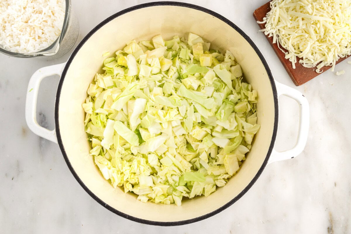 chopped cabbage in a large pot
