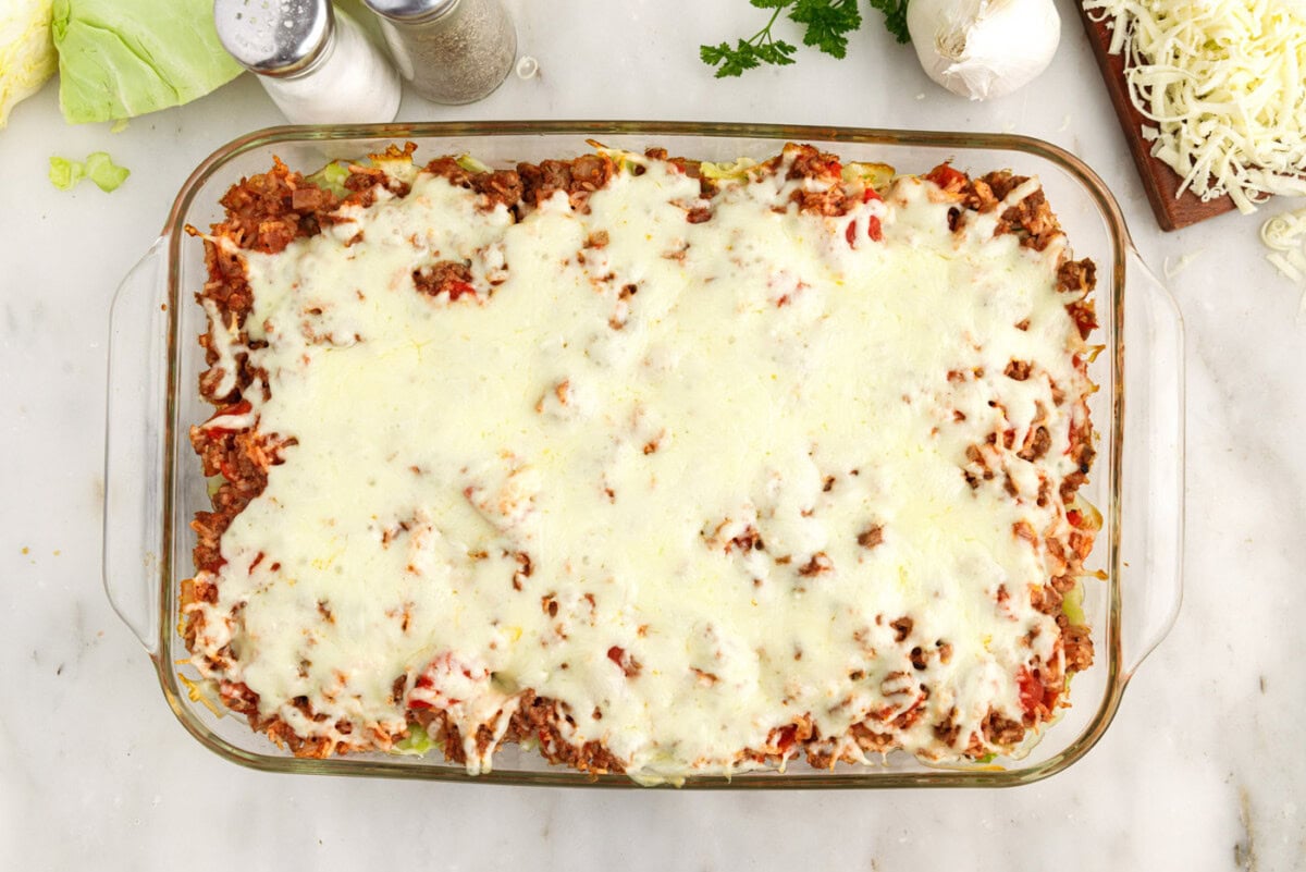 overhead of cabbage roll casserole