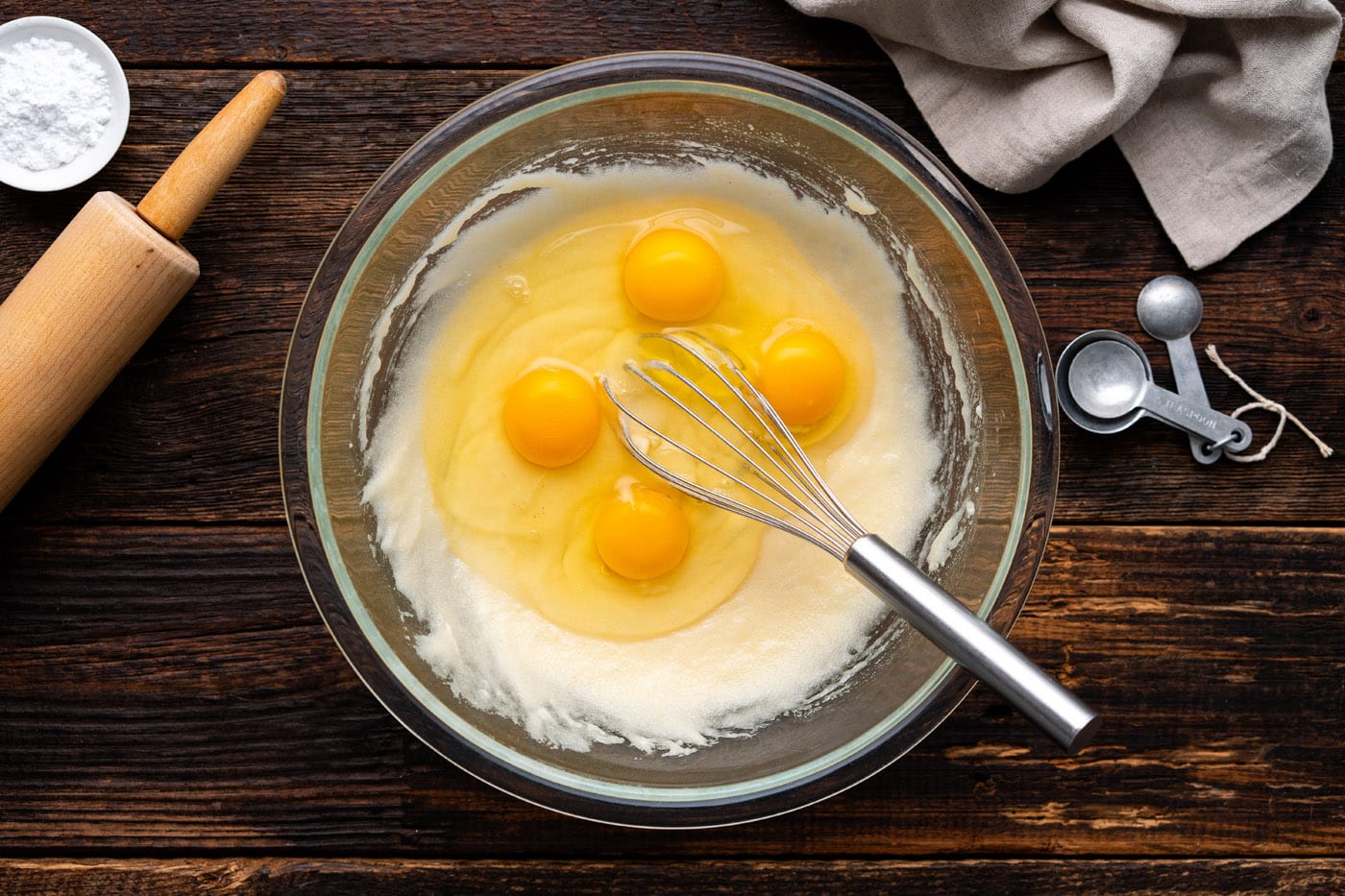 whisking eggs into chess pie filling