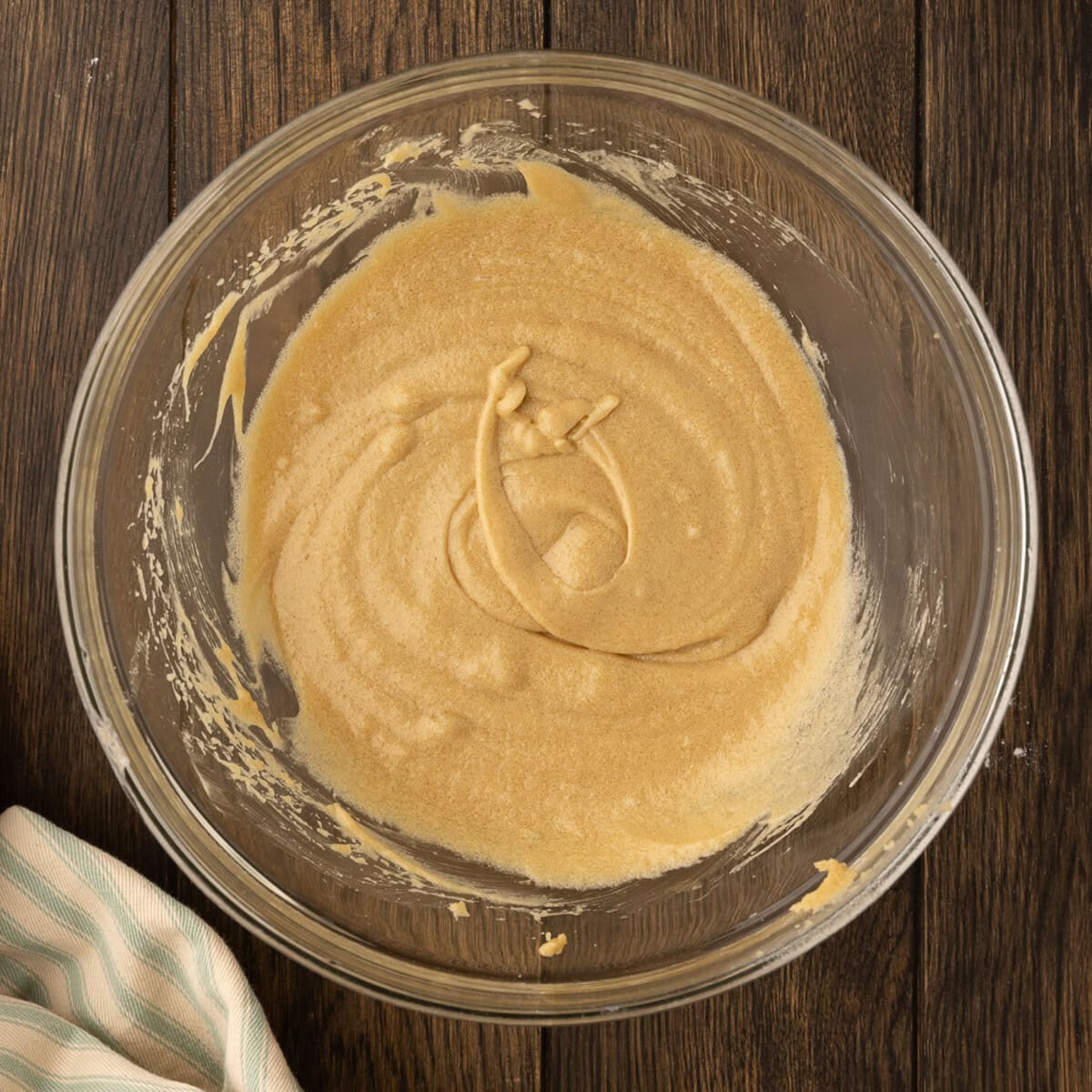 cookie dough wet ingredients mixed in a bowl