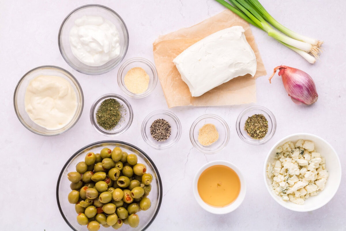 Ingredients for Dirty Martini Dip