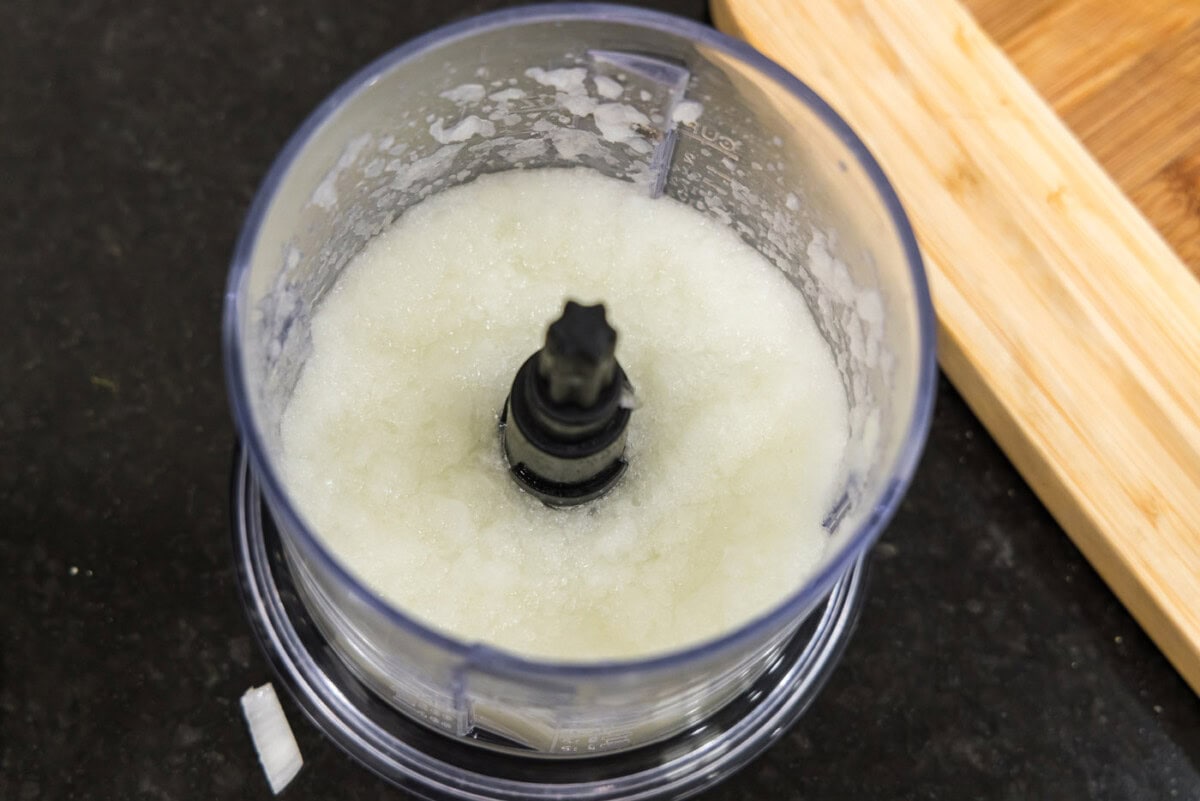 finely chopped onion in a food processor