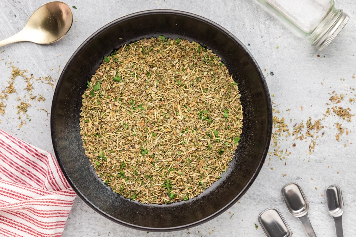 homemade italian seasoning mix in a mixing bowl