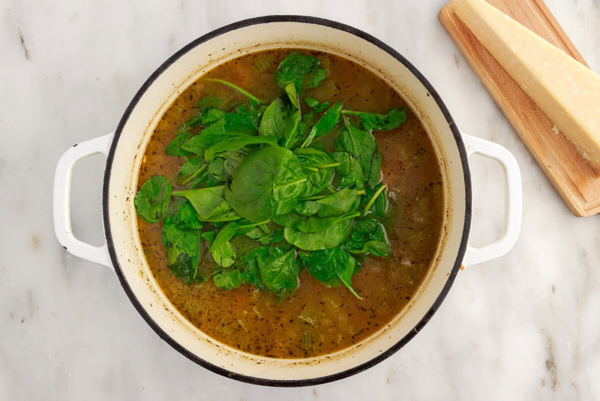 spinach added to Italian wedding soup