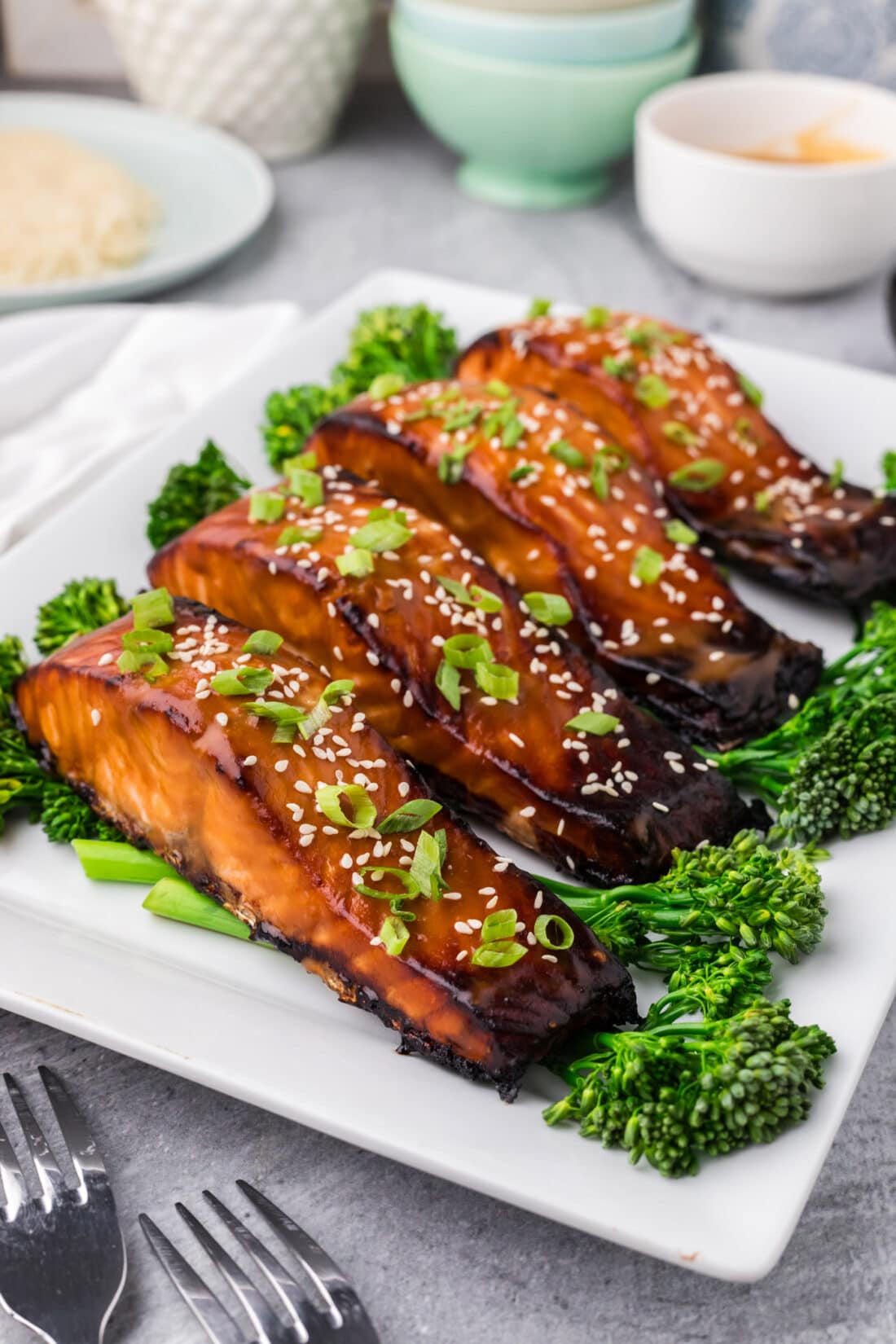 Side photo of Miso Salmon on a platter