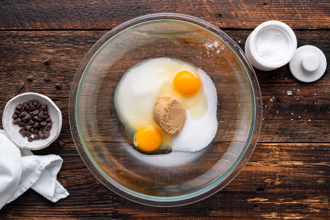 eggs with brown and white sugar in a bowl
