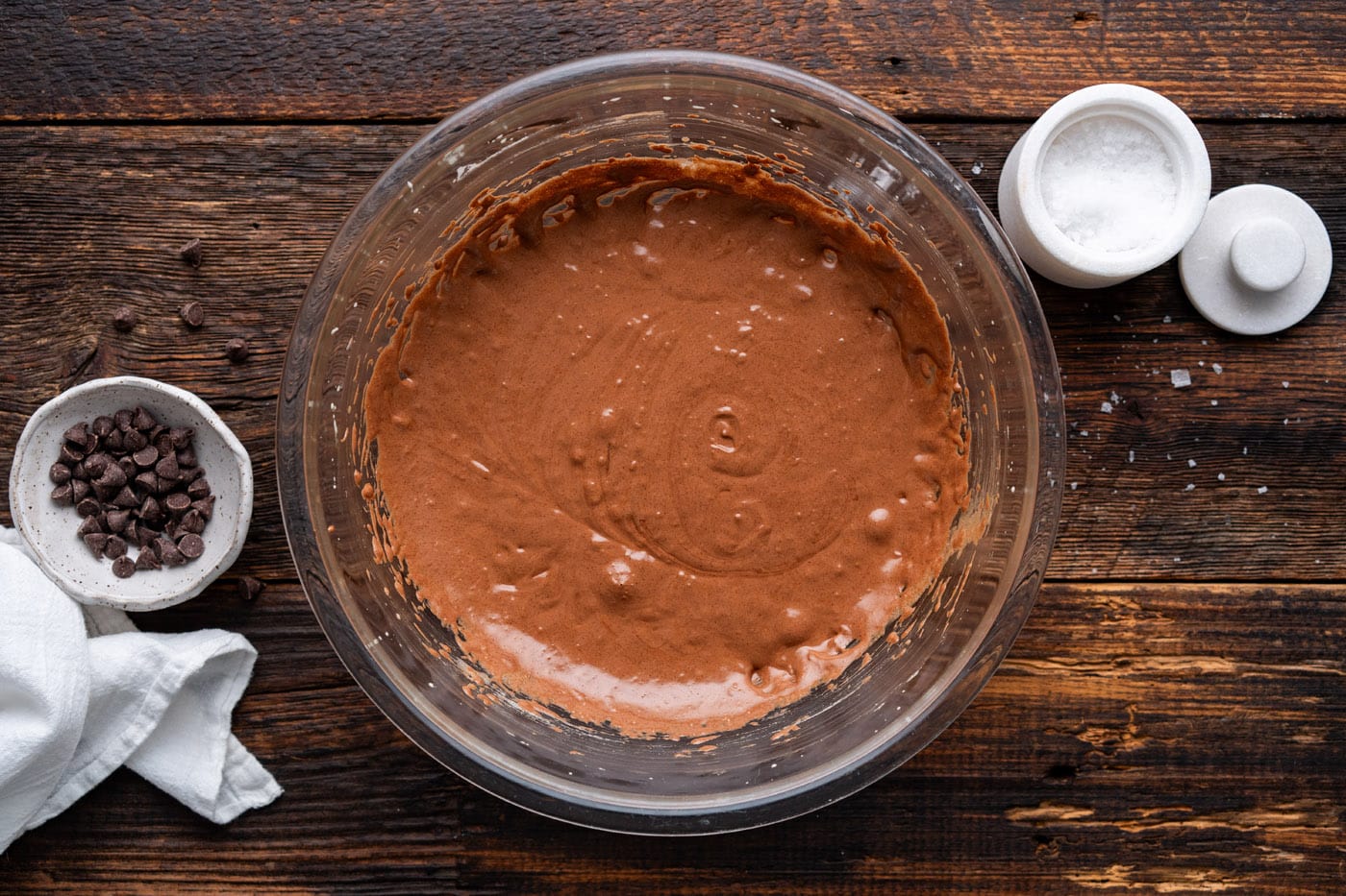 chocolate cookie batter in a bowl