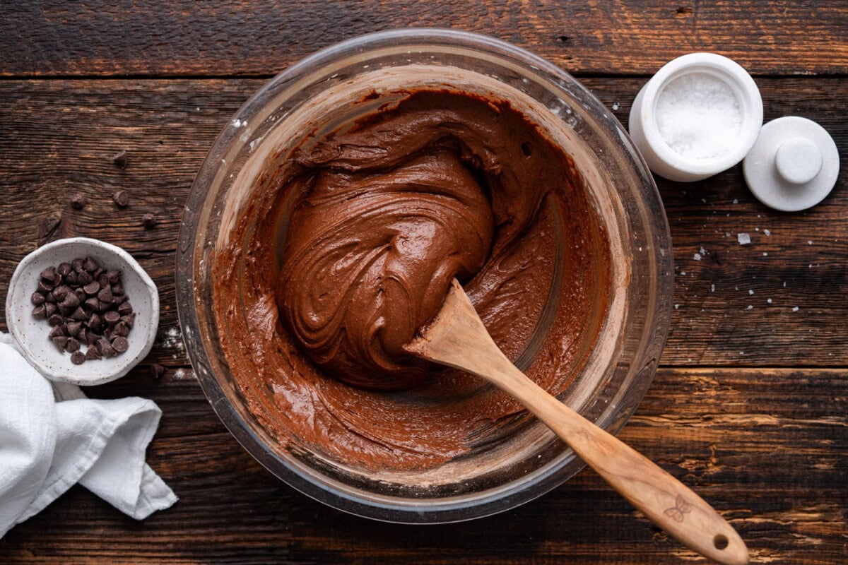 chocolate brownie cookie dough in a bowl