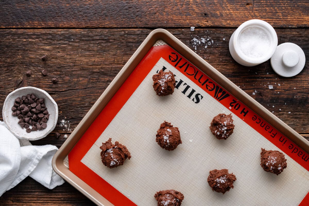 brownie cookie dough balls with flakey sea salt
