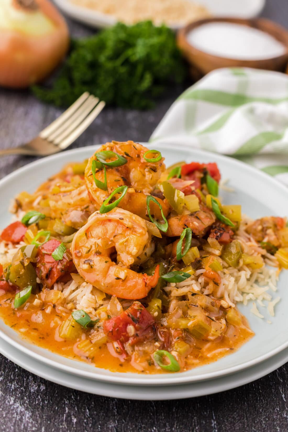 Shrimp Creole on a bed of rice