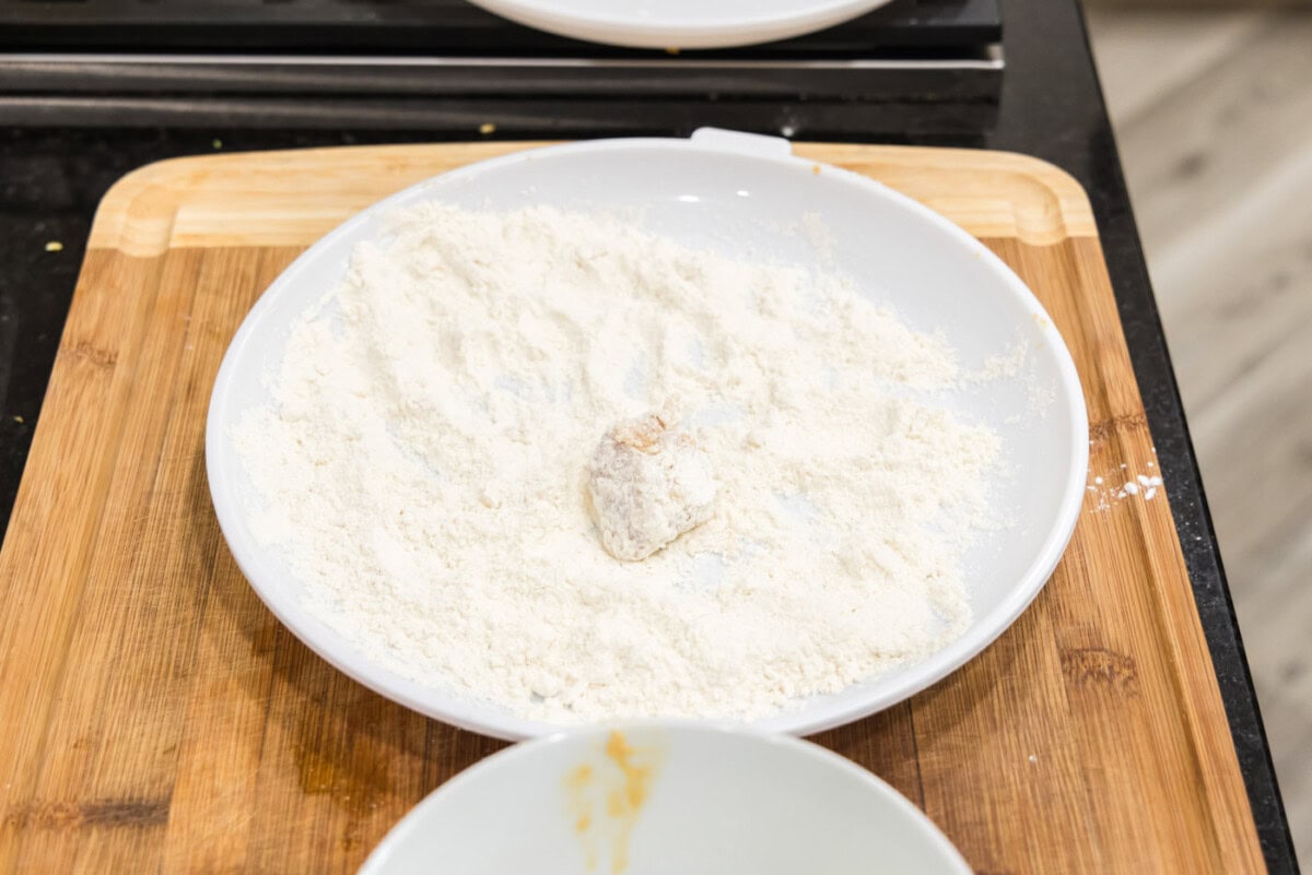 coating pork in flour