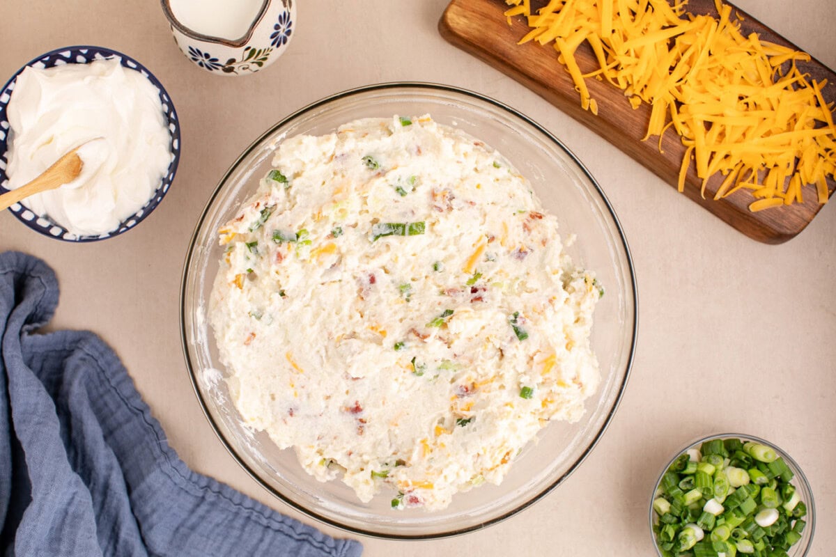 twice baked potato casserole filling in a bowl