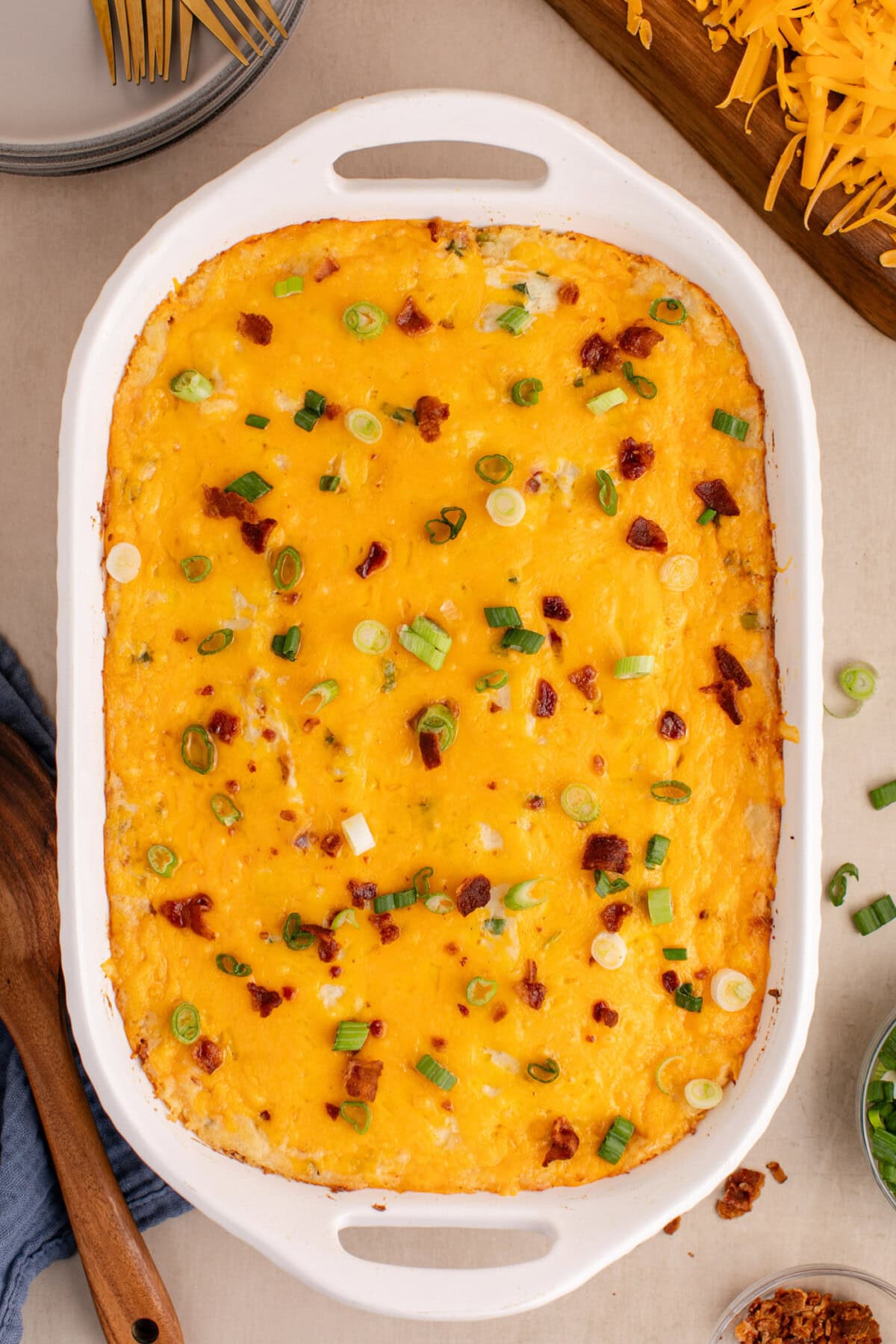Overhead photo of a Twice Baked Potato Casserole