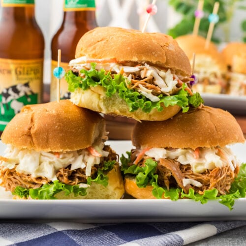 Close up photo of a stack of BBQ Chicken Sandwiches
