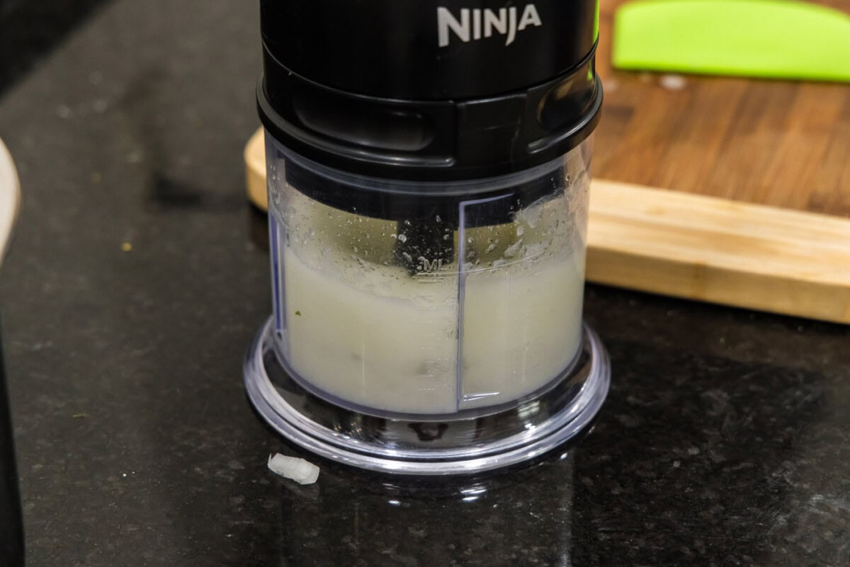 blitzed onion in a food processor