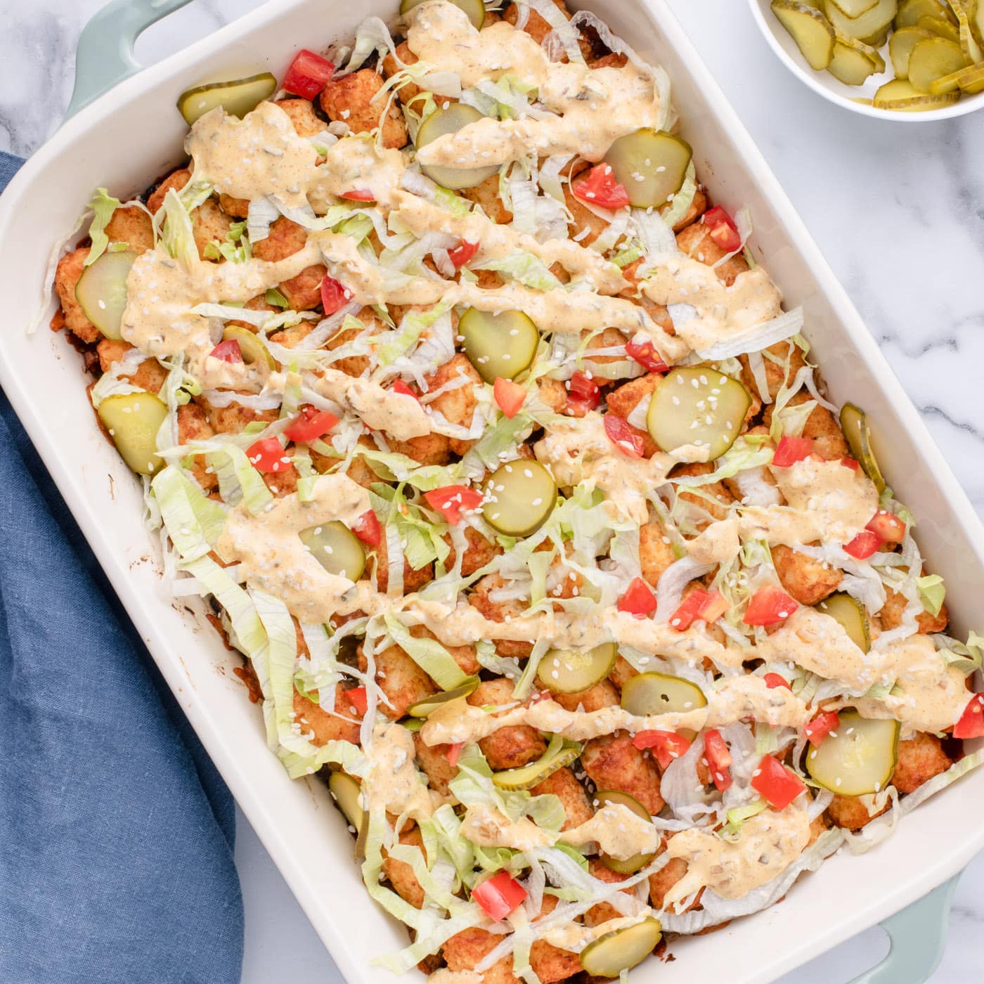 Overhead photo of Big Mac Casserole