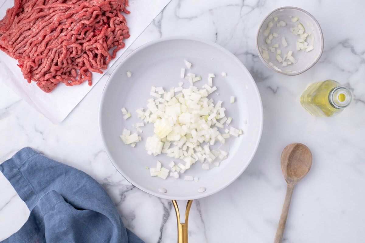 chopped onions in a skillet